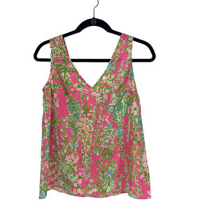 Lilly Pulitzer Silk Tank Womens XS Southern Charm Pink Green Cipriani Coastal